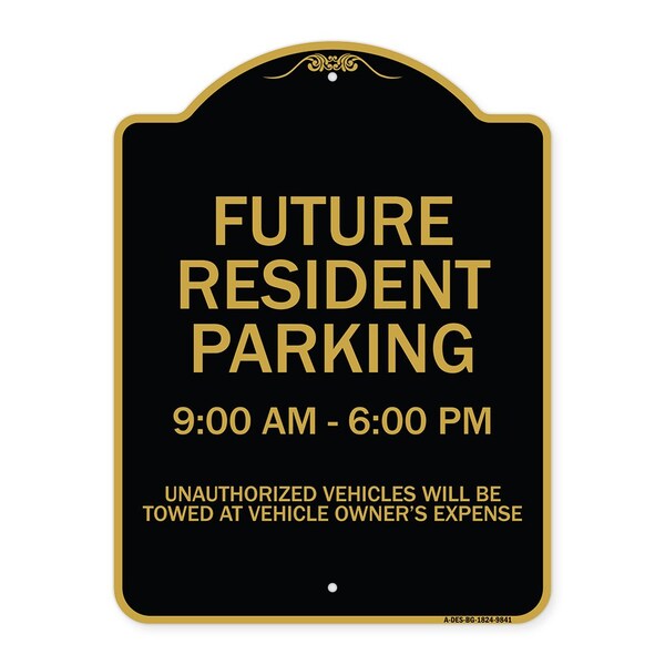 Designer Series-Future Resident Parking 9:00 To 6:00 Black & Gold, 24" x 18", BG-1824-9841